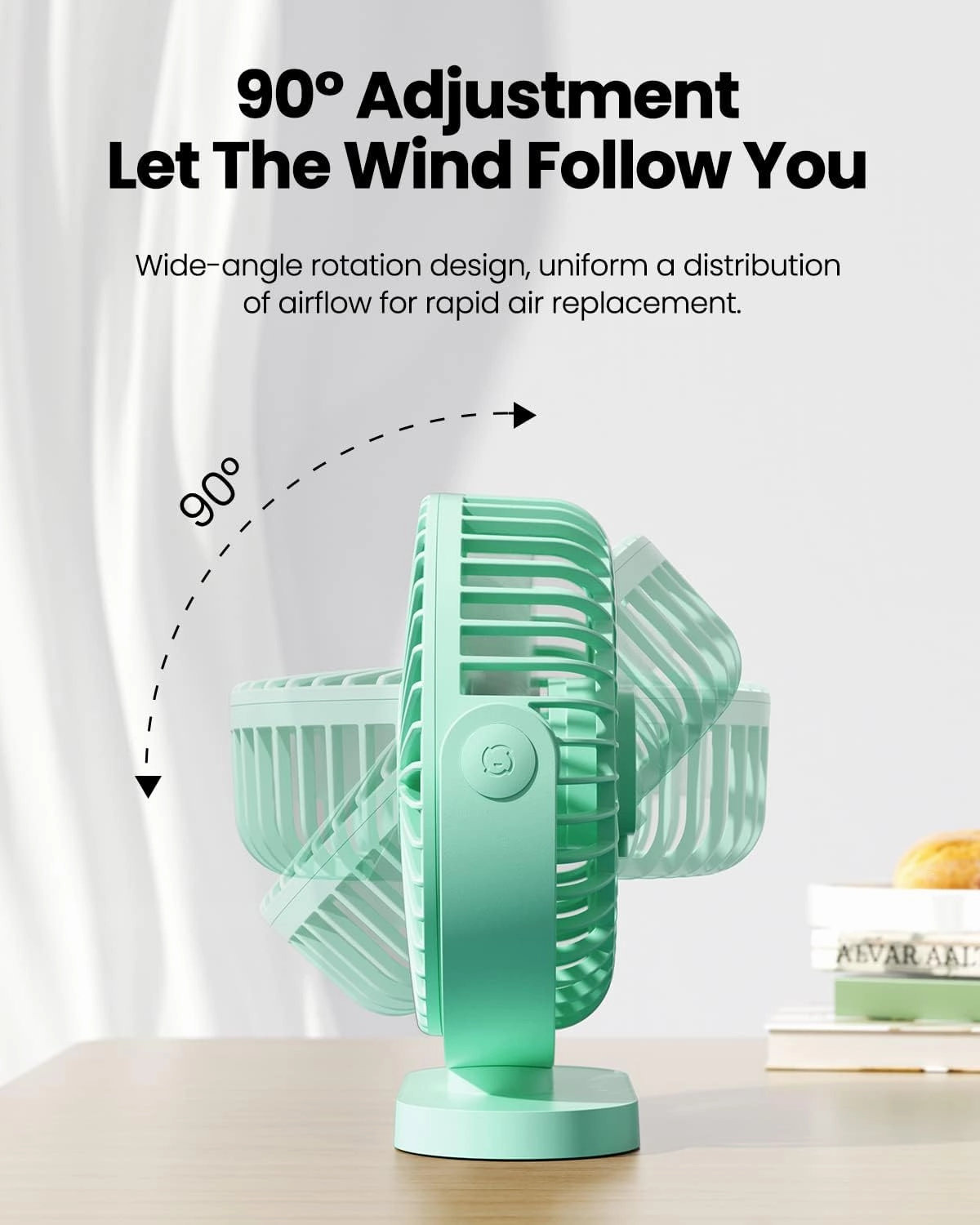 Gaiatop USB Desk Fan, 5.5 Inch Small Quiet Powerful 3 Speeds 90 Rotate, Personal Mini Portable Desktop Table Fans, Cooling for Home Office Car Travel Indoor Outdoor Green