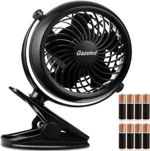 Gazeled Battery Operated Fans, Stroller Fan Battery Operated, Portable Battery Powered Fan with Clip, 5 Inch Cordless Fan for Camping, Mini Quiet Personal Fan for Bed, Car, 8 Free AA Batteries Mini handheld fan for personal cooling