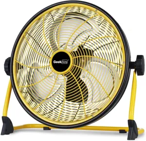 Geek Aire Rechargeable Outdoor High Velocity Camping Floor Fan, 16 Portable Battery Operated Fan with Metal Blade for Garage Camping Gear Accessories Battery-powered portable fan