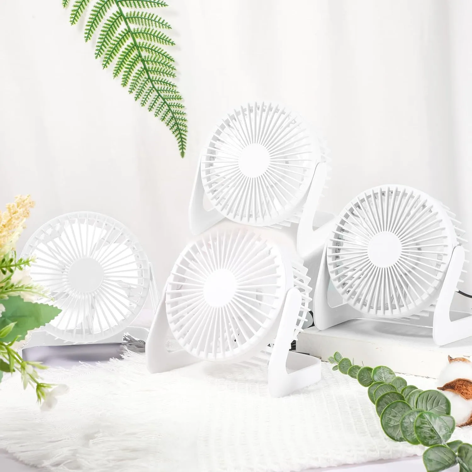 Geelin 4 Pcs Desk Fan 5 Inch Small Table Fan Desktop Fan USB Office Fan Speeds Portable Quiet Operation and 360 Degree Rotate, Convenient Carry Handle Personal Table Fan for Home, Office (Beige)