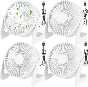 Geelin 4 Pcs Desk Fan 5 Inch Small Table Fan Desktop Fan USB Office Fan Speeds Portable Quiet Operation and 360 Degree Rotate, Convenient Carry Handle Personal Table Fan for Home, Office (Beige) 360-degree rotating fan for home use