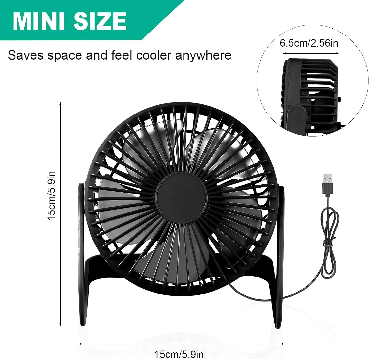 Geelin 4 Pcs Desk Fan 5 Inch Small Table Fan Desktop Fan USB Office Fan Speeds Portable Quiet Operation and 360 Degree Rotate, Convenient Carry Handle Personal Table Fan for Home, Office (Black)