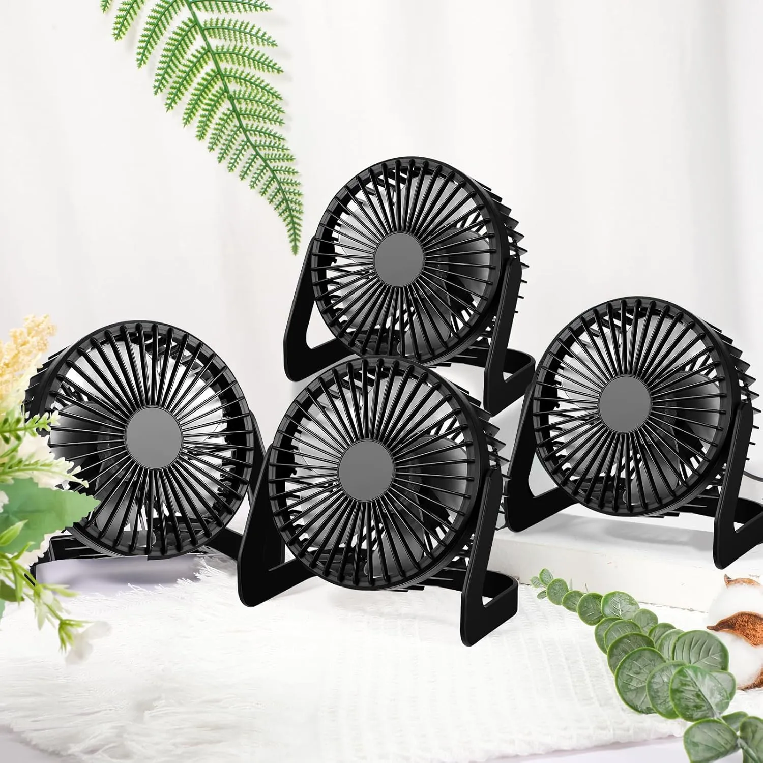 Geelin 4 Pcs Desk Fan 5 Inch Small Table Fan Desktop Fan USB Office Fan Speeds Portable Quiet Operation and 360 Degree Rotate, Convenient Carry Handle Personal Table Fan for Home, Office (Black)
