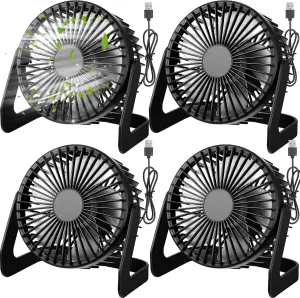 Geelin 4 Pcs Desk Fan 5 Inch Small Table Fan Desktop Fan USB Office Fan Speeds Portable Quiet Operation and 360 Degree Rotate, Convenient Carry Handle Personal Table Fan for Home, Office (Black) 360-degree rotating fan for home use