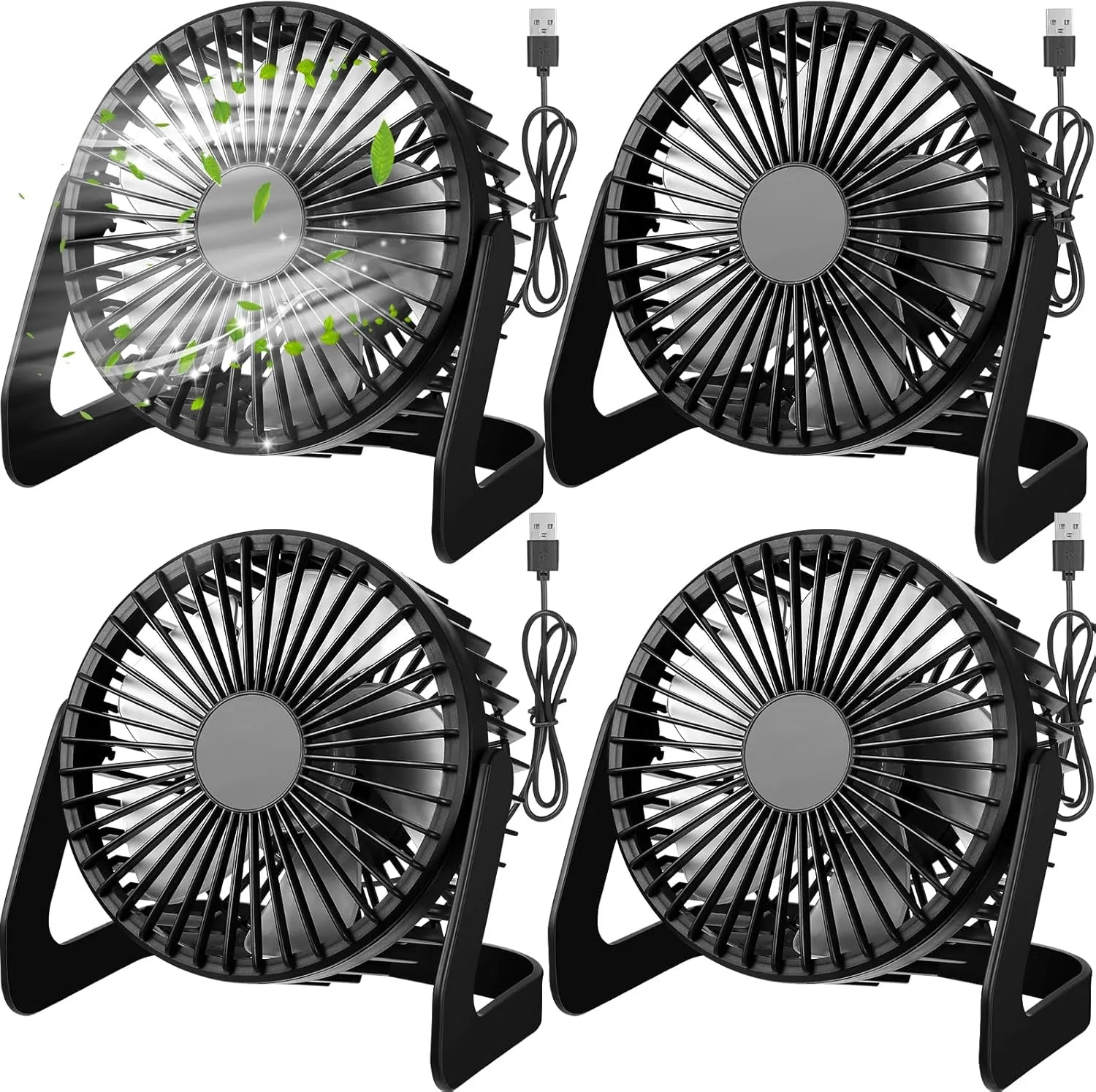 Geelin 4 Pcs Desk Fan 5 Inch Small Table Fan Desktop Fan USB Office Fan Speeds Portable Quiet Operation and 360 Degree Rotate, Convenient Carry Handle Personal Table Fan for Home, Office (Black) 360-degree rotating fan for home use