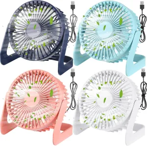 Geelin 4 Pcs Desk Fan 5 Inch Small Table Fan Desktop Fan USB Office Fan Speeds Portable Quiet Operation and 360 Degree Rotate, Convenient Carry Handle Personal Table Fan for Home, Office (Multi Color) 360-degree rotating fan for home use