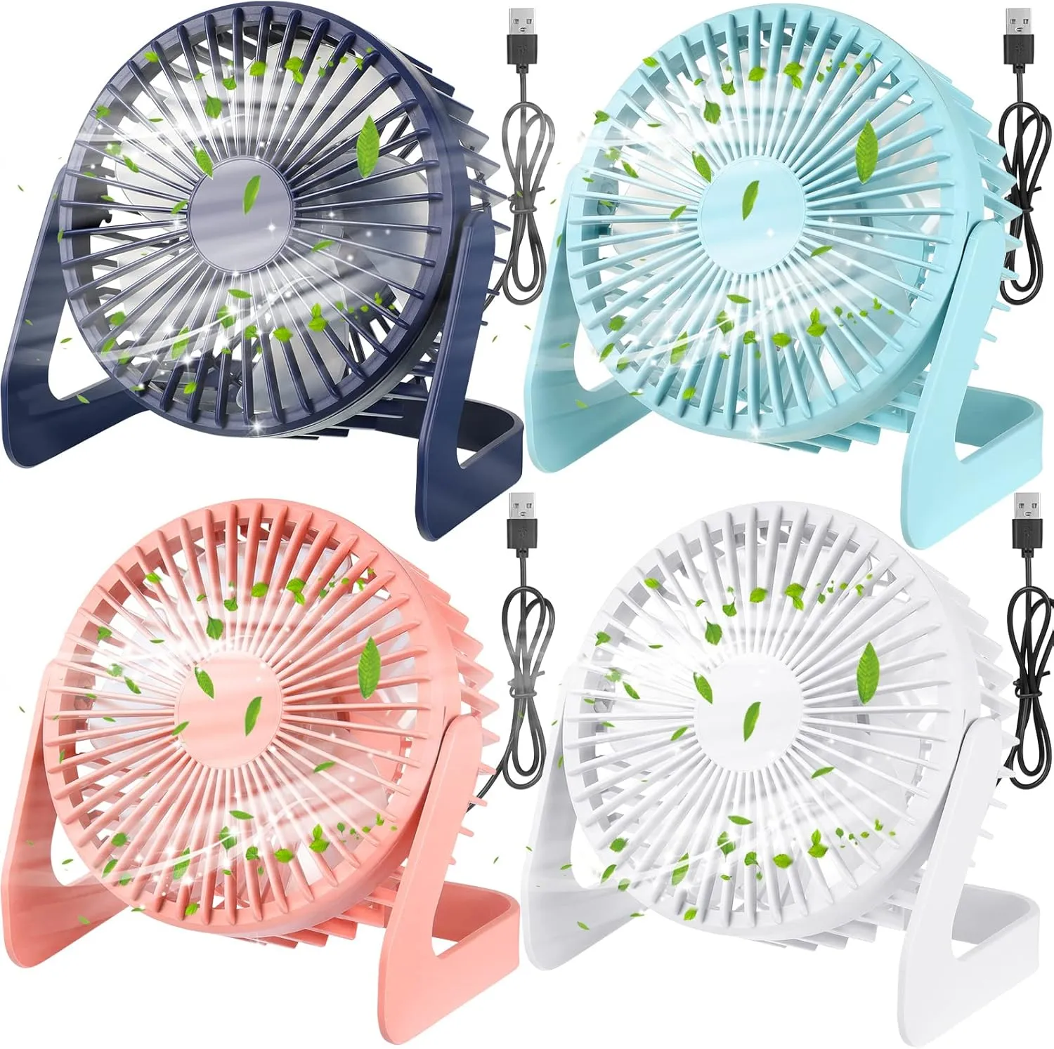 Geelin 4 Pcs Desk Fan 5 Inch Small Table Fan Desktop Fan USB Office Fan Speeds Portable Quiet Operation and 360 Degree Rotate, Convenient Carry Handle Personal Table Fan for Home, Office (Multi Color) 360-degree rotating fan for home use