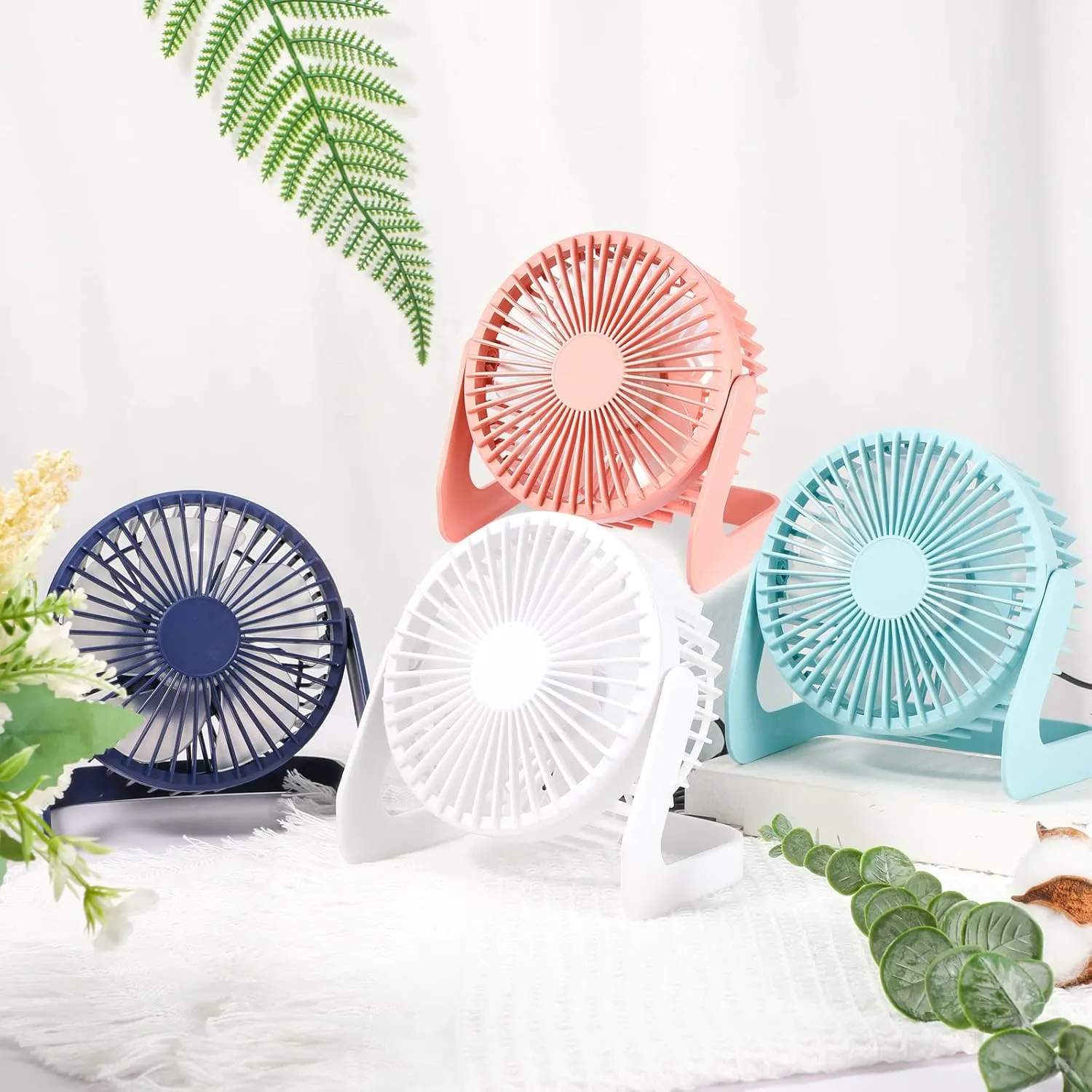 Geelin 4 Pcs Desk Fan 5 Inch Small Table Fan Desktop Fan USB Office Fan Speeds Portable Quiet Operation and 360 Degree Rotate, Convenient Carry Handle Personal Table Fan for Home, Office (Multi Color)