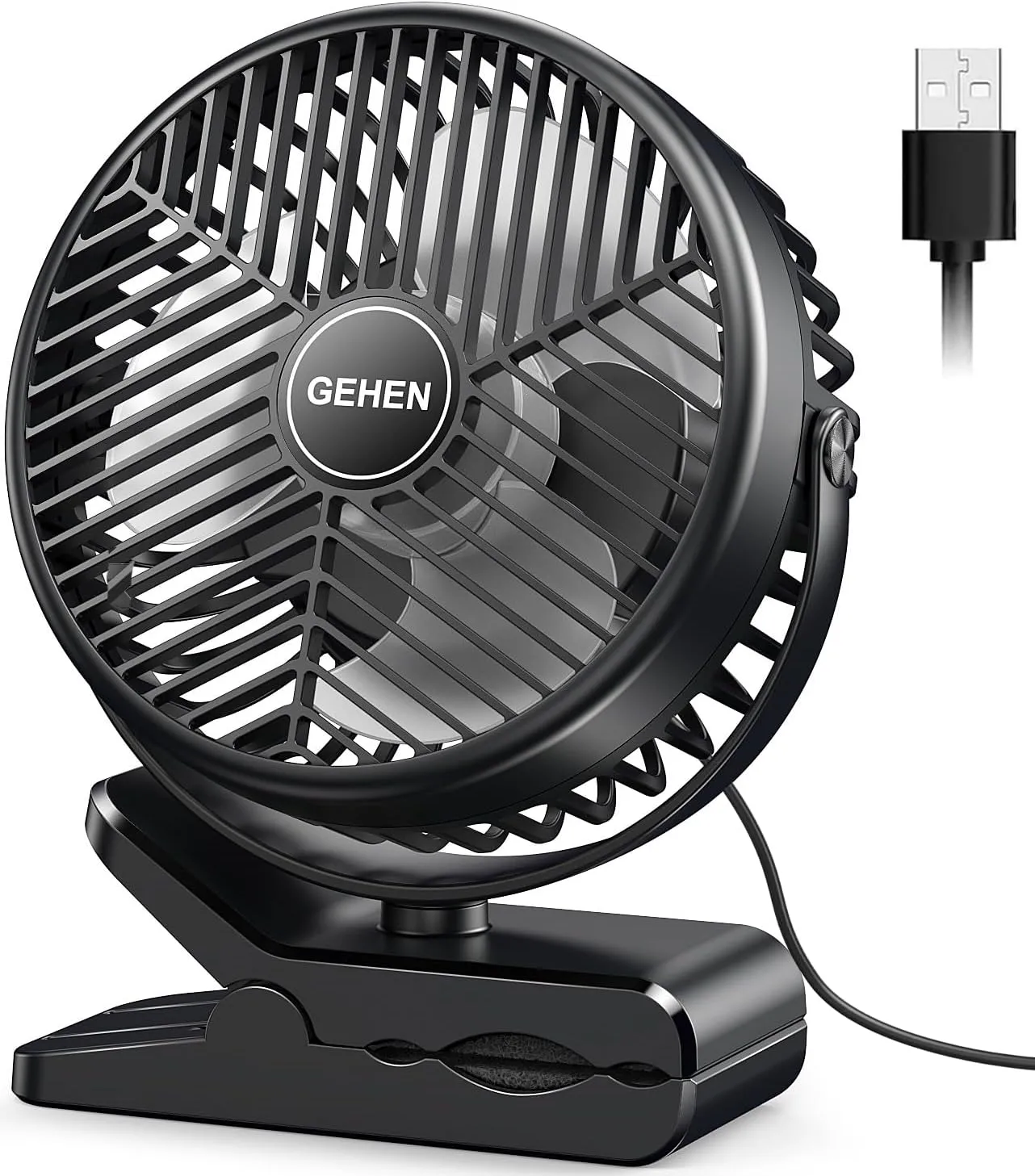 GEHEN Clip-On Fan with Sturdy Clamp, USB-Powered Fan 3-Speed, Ultra-Quiet Operation Ideal for Bedroom, Office, & Stroller USB desktop fan for workspace
