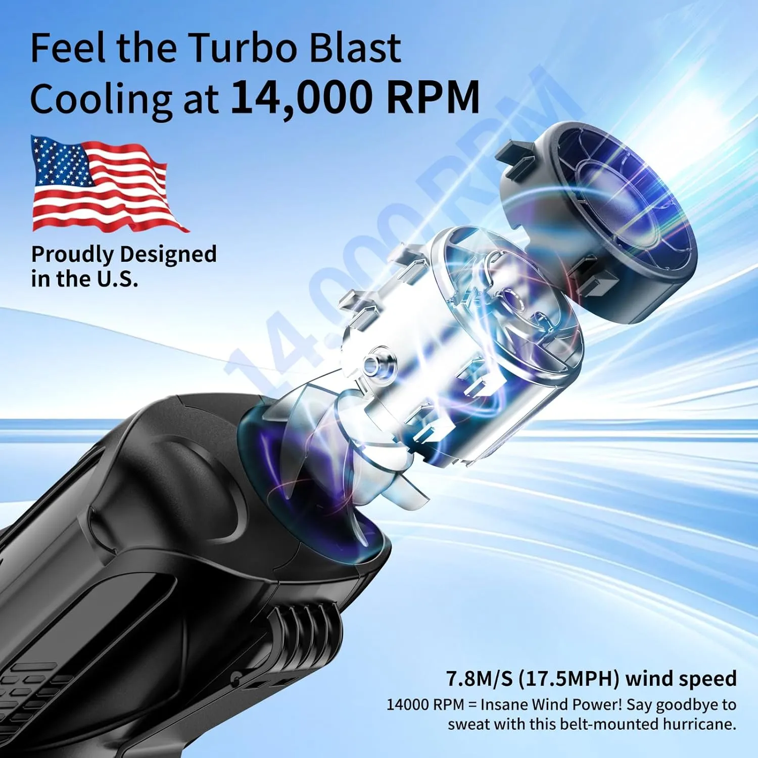 GEHEN Portable Waist Fan, 6000mAh Rechargeable Battery Operated Up to 31H Working Time, Clip-on/Wearable Belt Fan, 6 Speeds 14000RPM Strong Airflow, Hanging Neck Fan for Outdoor Jobsite(Black)
