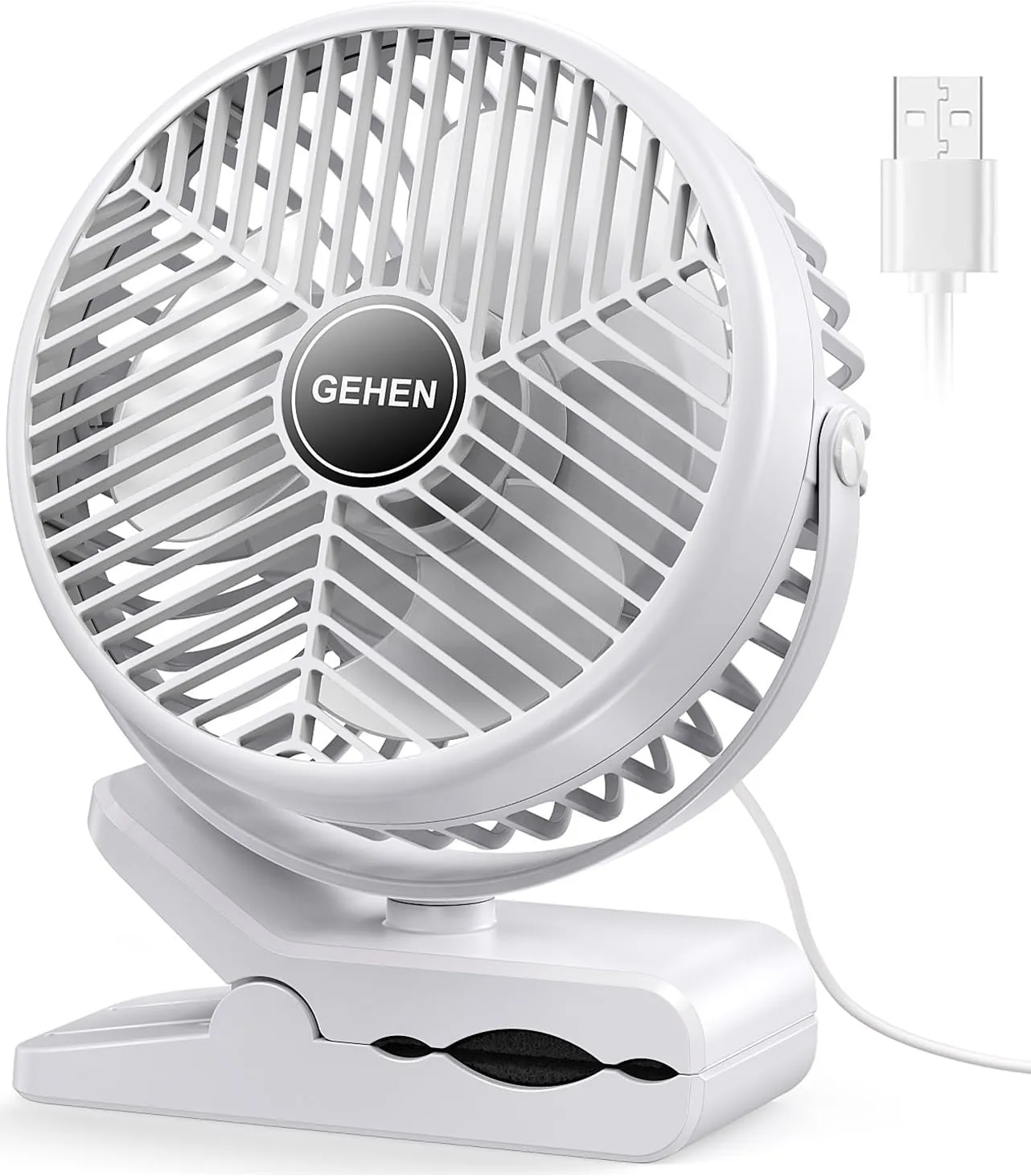 GEHEN Small Clip on Fan, 3-Speed Fan with Strong Airflow, USB-Powered Clip & Desk Fan with Sturdy Clamp, Ultra Quiet for Office Dorm Bedroom Stroller USB desktop fan for workspace