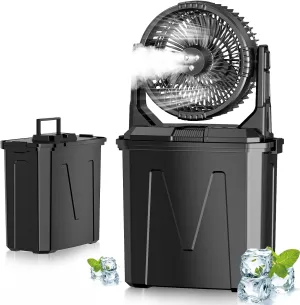 GHORA Portable Misting Fan with 9L Water Tank & 20000mAh Battery, Remote Control, 4 Speed Levels, 4 Misting Modes, RGB LED Lights - Indoor/Outdoor Cooling Fan for Camping, Patios, Garden, Travel Battery-powered portable fan