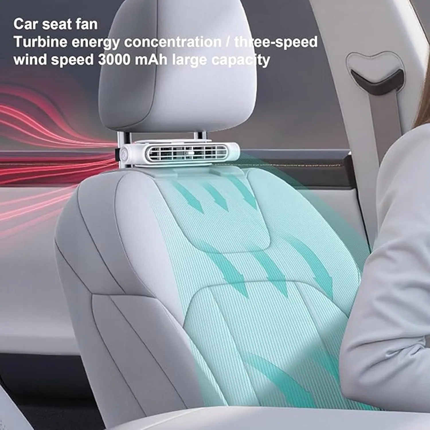 Glenmi Car Headrest Fan 3000MAh Rechargeable 3-Speed Adjustable Cooling Air Circulator Neck Cooler for Children,Pets,Dogs, Trucks,Camping and Travel(Khaki)