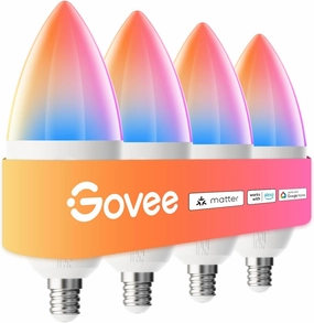Govee E12 Led Bulb, Smart Light Bulbs Work with Matter, Alexa, Google Assistant, WiFi Candelabra Bulbs 40 Watt Equivalent, RGBWW Color Changing Light Bulb, 2.4Ghz Only, 450 LM, 4 Pack Voice assistant compatible fan with Alexa and Google