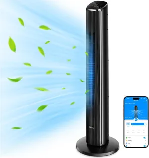 GoveeLife 36 Inch Tower Fan for Bedroom, Smart Oscillating Floor Fans with Temperature Sensor, App & Voice Remote, 5 Modes 8 Speeds up to 25ft/s, 24H Timer, 29dB Quiet Fan for Cooling Home Office Tower bladeless fan for modern homes