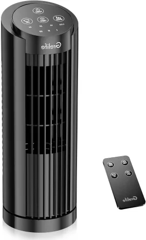 Grelife 13" Electronic Tower Fan with Remote Control, 3 Speed & 3 Modes, 90 Oscillation, LED Display, 7.5H Timer, Quiet Bladeless Cooling  Portable Space-Saving for Bedroom, Office, Home Small bladeless fan for quiet cooling