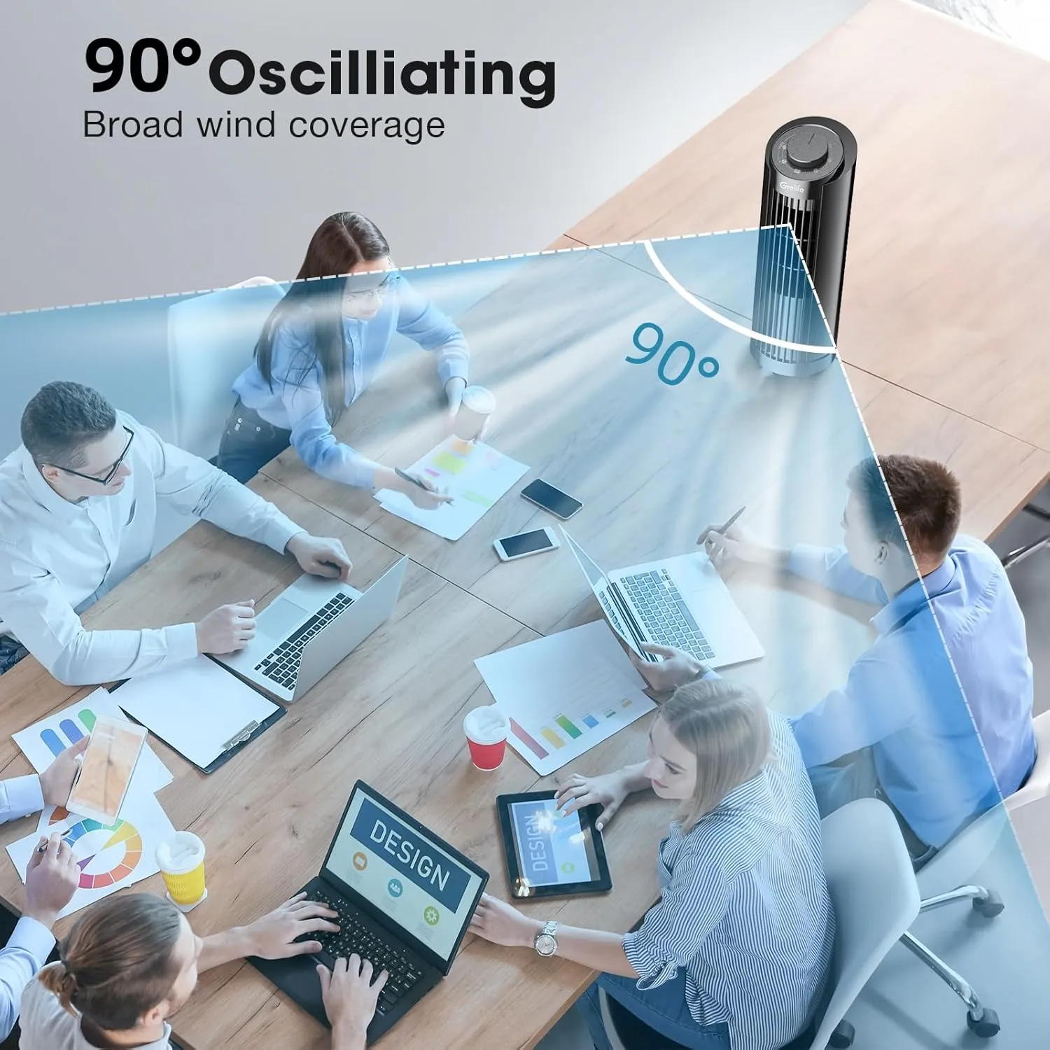 Grelife Tower Fan, Mechanical Controls, 3 Speed Settings, 90 Oscillation - 13 Inch, Quiet, Space-Saving, Bladeless Cooling, Portable Desk Fan for Bedroom, Home, and Office