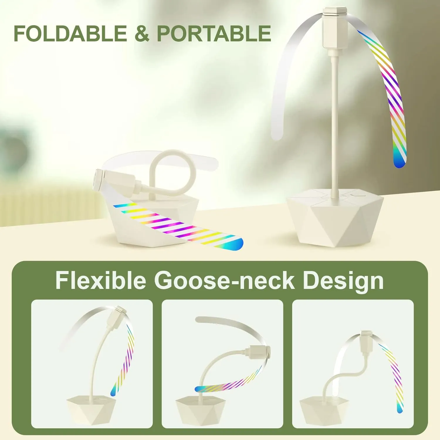 Grete Gotye Portable Battery Powered Fly Fans for Tables Up to 15 Hours Working Time, 4-Pack Indoor Outdoor Food Fan with Flexible Goose-Neck Blades for Home Restaurant Party Picnic Patio BBQ, Beige