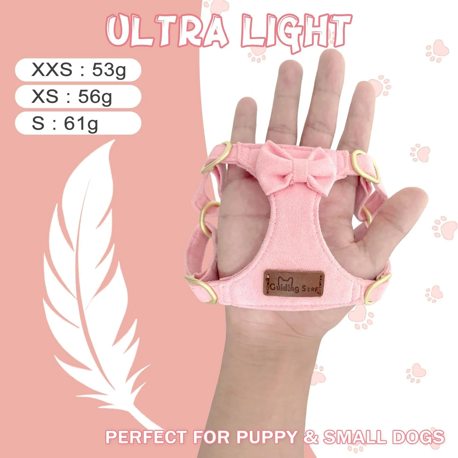 Guiding Star Puppy Harness and Leash Set, No Pull Lightweight Soft Adjustable Escape Proof Pet Harness Vest with Multifunction Dog Leash for Puppy Small Size Dog (Pink-S)