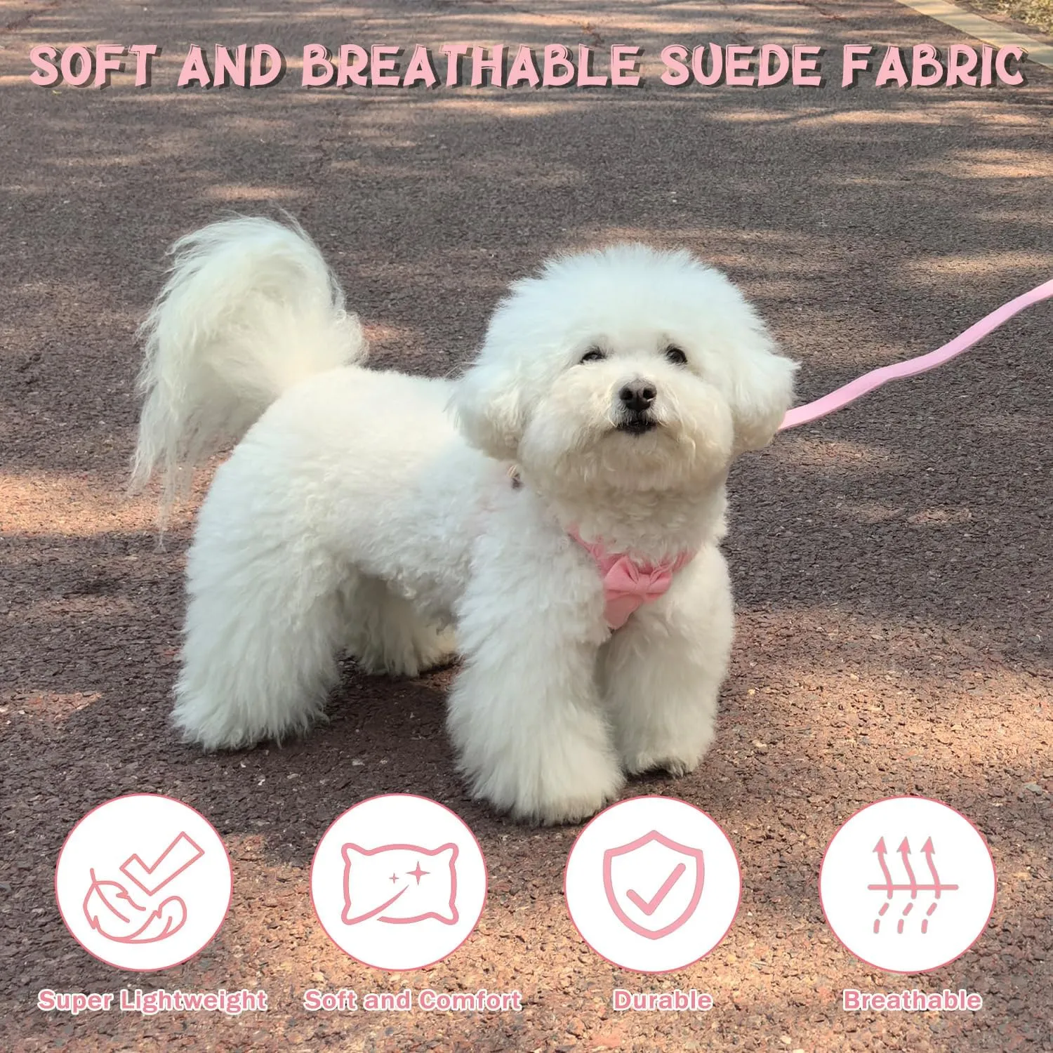 Guiding Star Puppy Harness and Leash Set, No Pull Lightweight Soft Adjustable Escape Proof Pet Harness Vest with Multifunction Dog Leash for Puppy Small Size Dog (Pink-S)