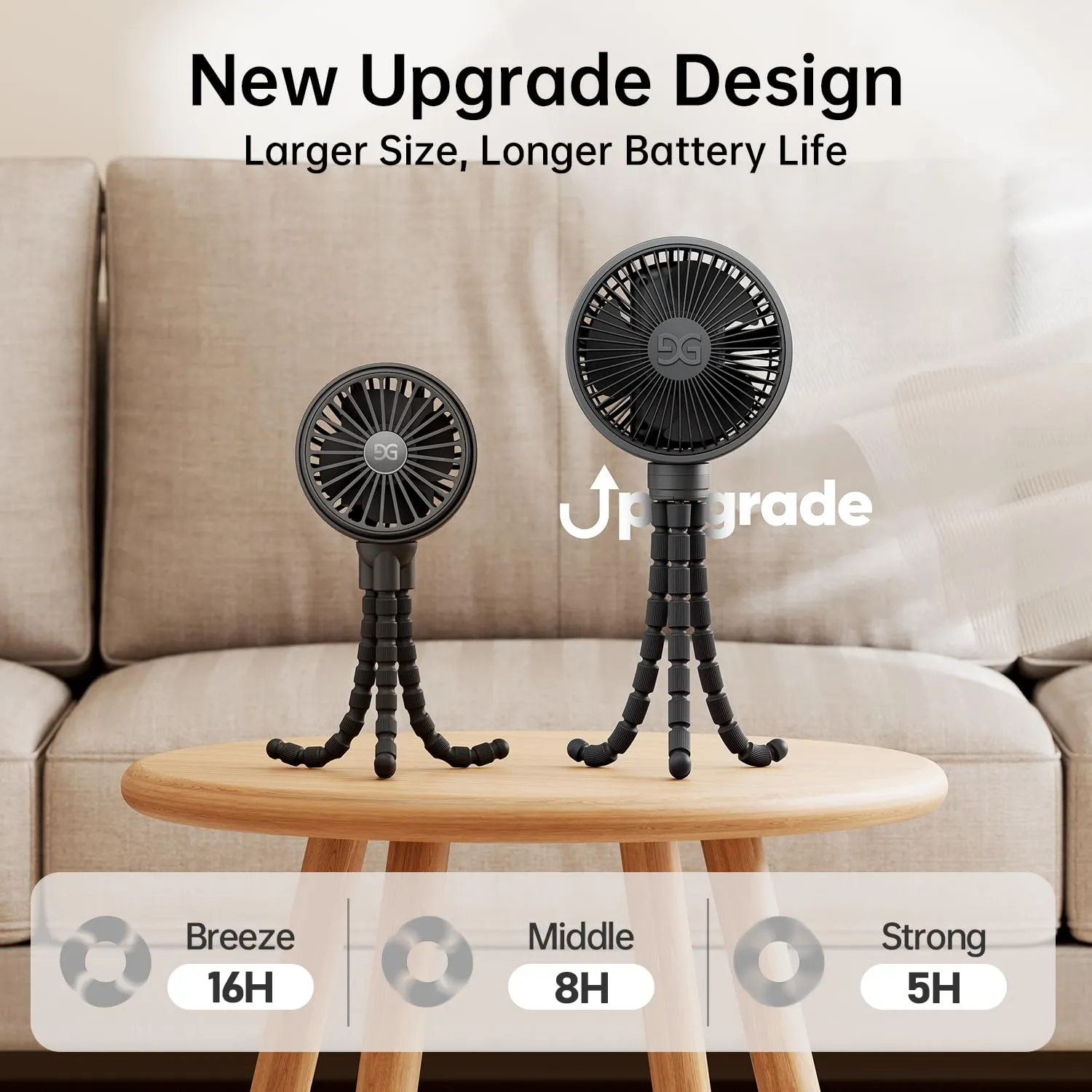 GUSGU Stroller Fan Clip on for Baby, Flexible Tripod & Rechargeable Battery, Small Personal Fan, Mini Portable Fan for Travel, Handheld, Car (Black)
