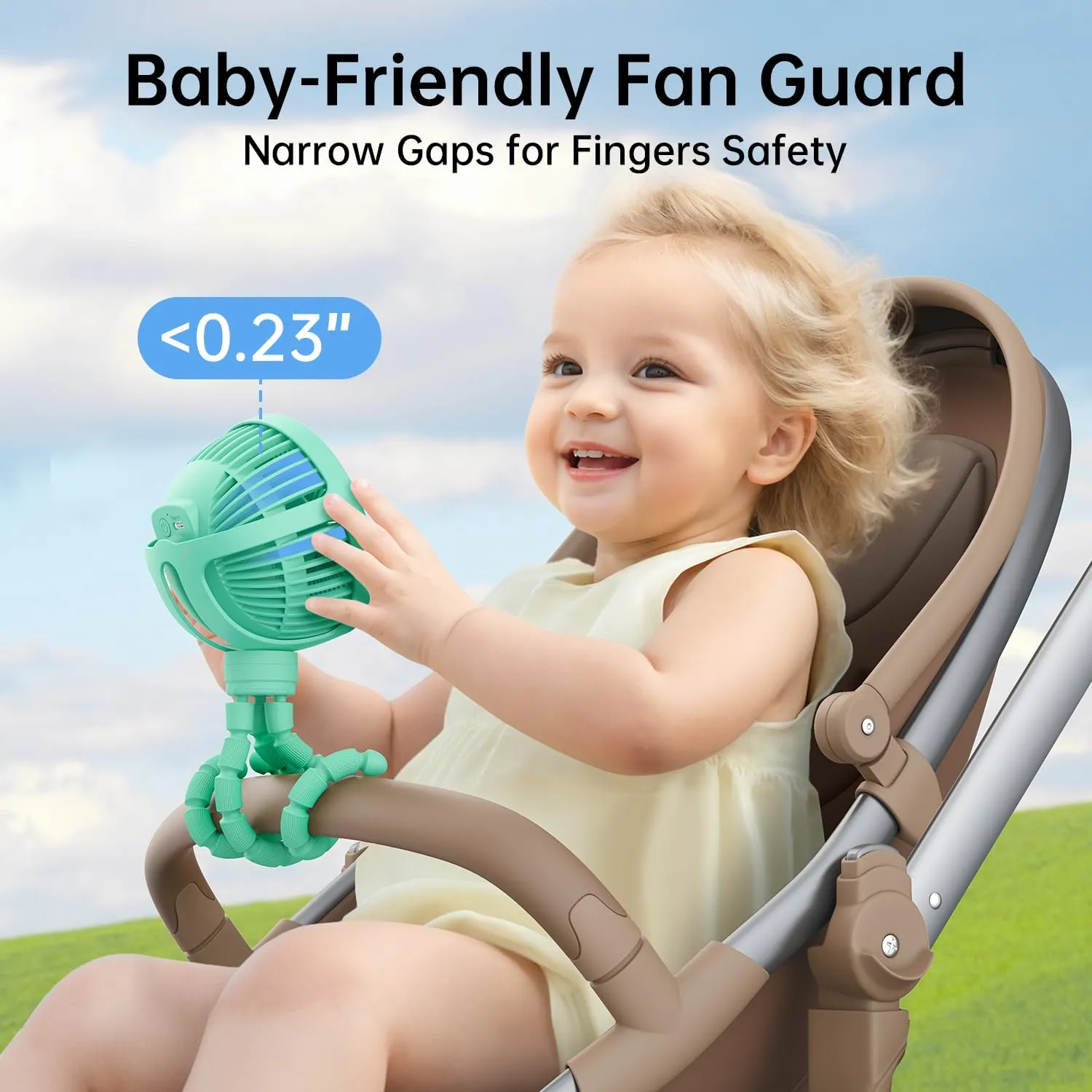 GUSGU Stroller Fan Clip on for Baby, Flexible Tripod & Rechargeable Battery, Small Personal Fan, Mini Portable Fan for Travel, Handheld, Car (Green)