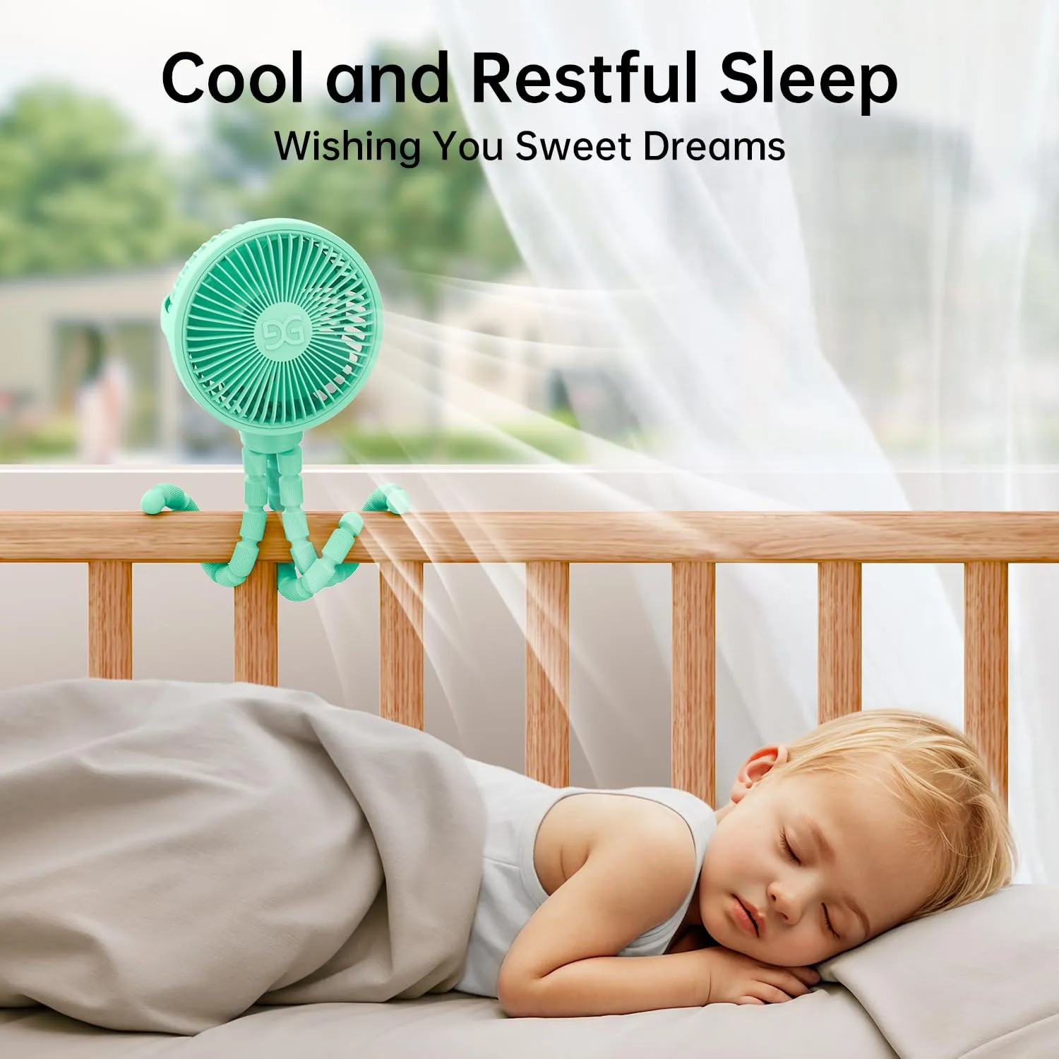 GUSGU Stroller Fan Clip on for Baby, Flexible Tripod & Rechargeable Battery, Small Personal Fan, Mini Portable Fan for Travel, Handheld, Car (Green)