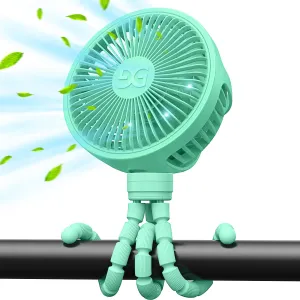GUSGU Stroller Fan Clip on for Baby, Flexible Tripod & Rechargeable Battery, Small Personal Fan, Mini Portable Fan for Travel, Handheld, Car (Green) Octopus-shaped decorative fan