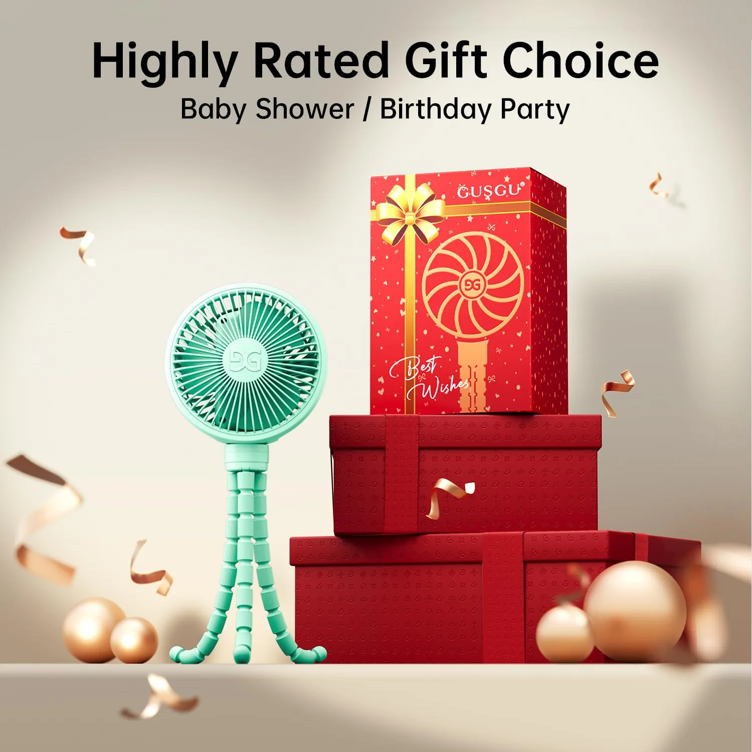 GUSGU Stroller Fan Clip on for Baby, Flexible Tripod & Rechargeable Battery, Small Personal Fan, Mini Portable Fan for Travel, Handheld, Car (Green)