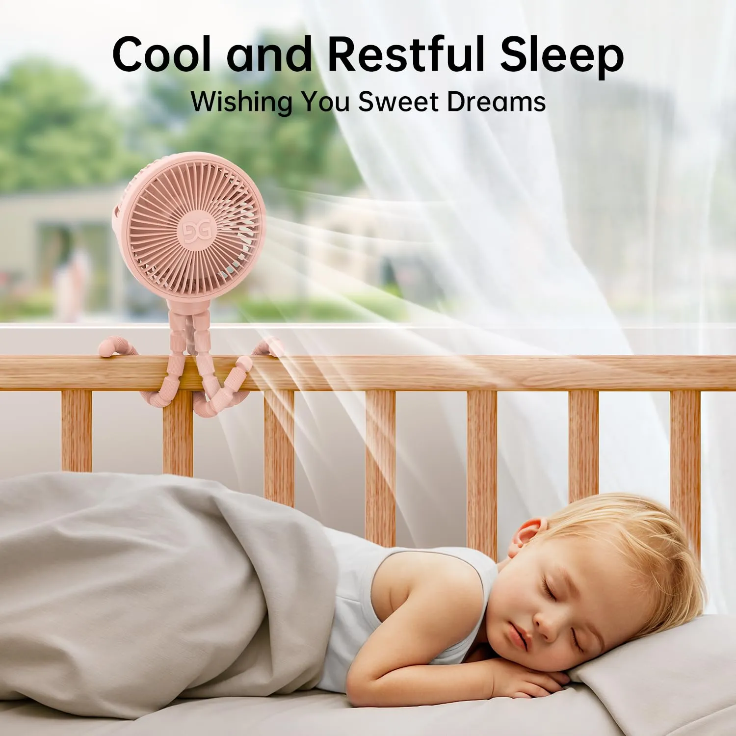 GUSGU Stroller Fan Clip on for Baby, Flexible Tripod & Rechargeable Battery, Small Personal Fan, Mini Portable Fan for Travel, Handheld, Car (Pink)