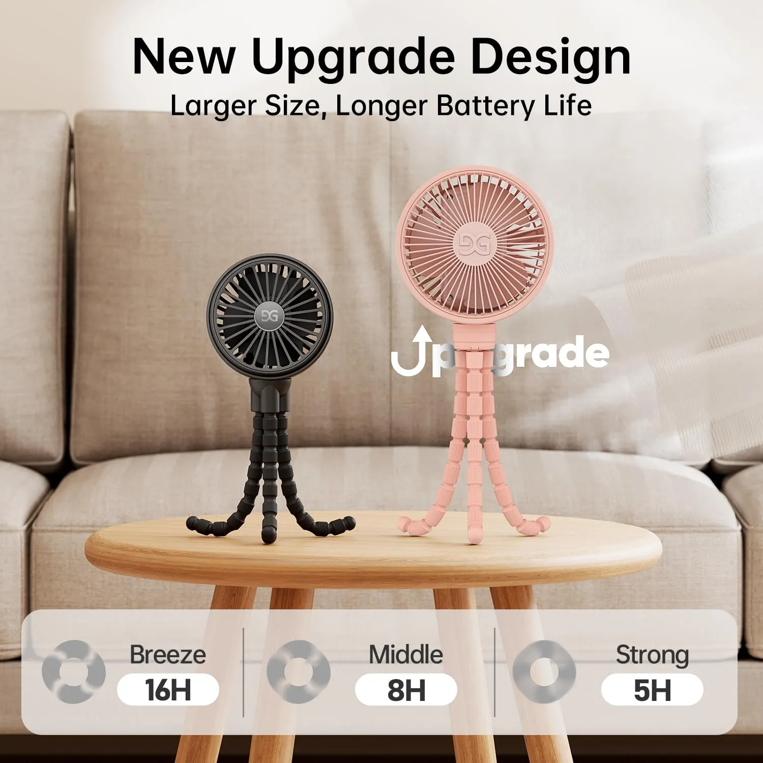 GUSGU Stroller Fan Clip on for Baby, Flexible Tripod & Rechargeable Battery, Small Personal Fan, Mini Portable Fan for Travel, Handheld, Car (Pink)