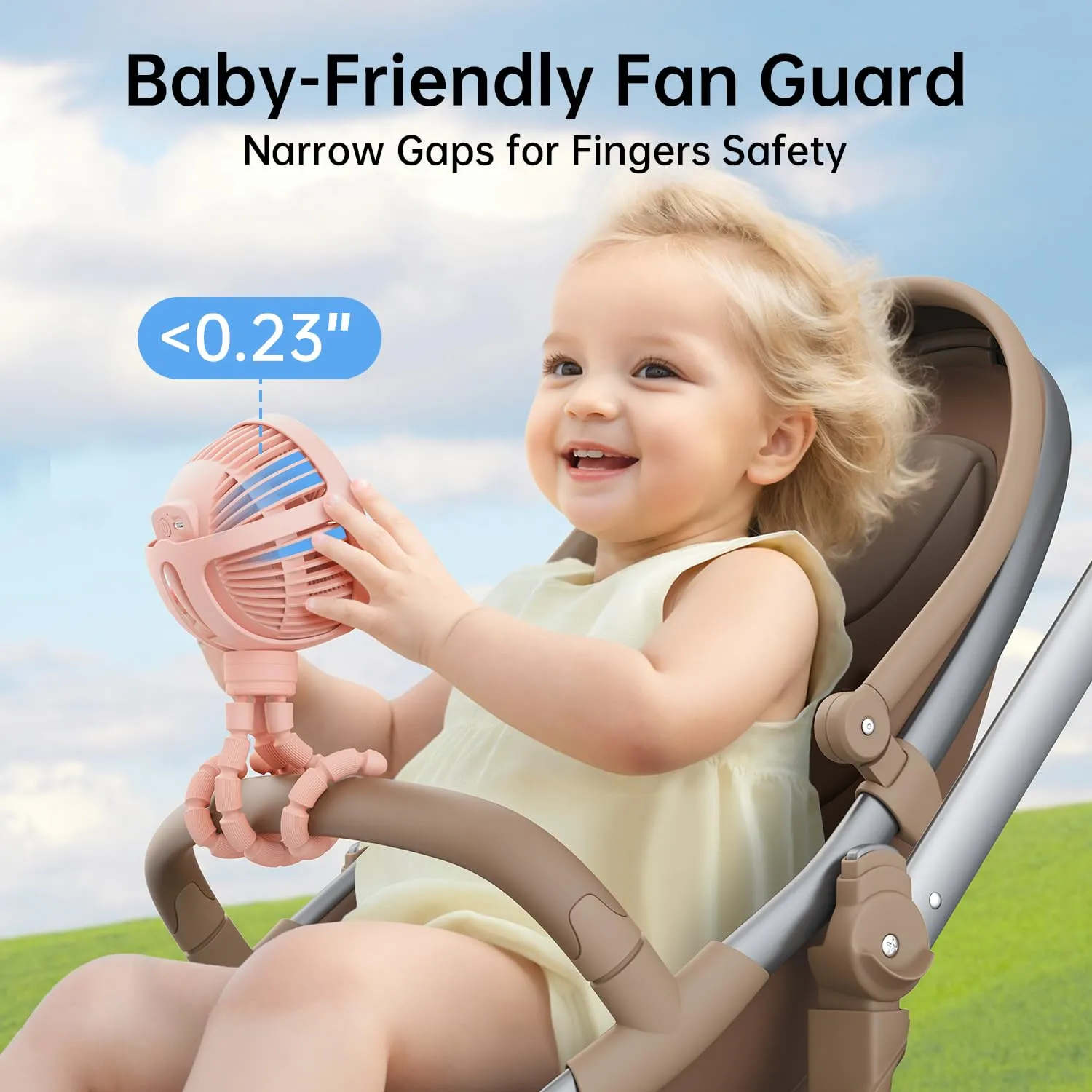 GUSGU Stroller Fan Clip on for Baby, Flexible Tripod & Rechargeable Battery, Small Personal Fan, Mini Portable Fan for Travel, Handheld, Car (Pink)