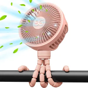 GUSGU Stroller Fan Clip on for Baby, Flexible Tripod & Rechargeable Battery, Small Personal Fan, Mini Portable Fan for Travel, Handheld, Car (Pink) Octopus-shaped decorative fan