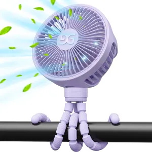 GUSGU Stroller Fan Clip on for Baby, Flexible Tripod & Rechargeable Battery, Small Personal Fan, Mini Portable Fan for Travel, Handheld, Car (Purple) Octopus-shaped decorative fan