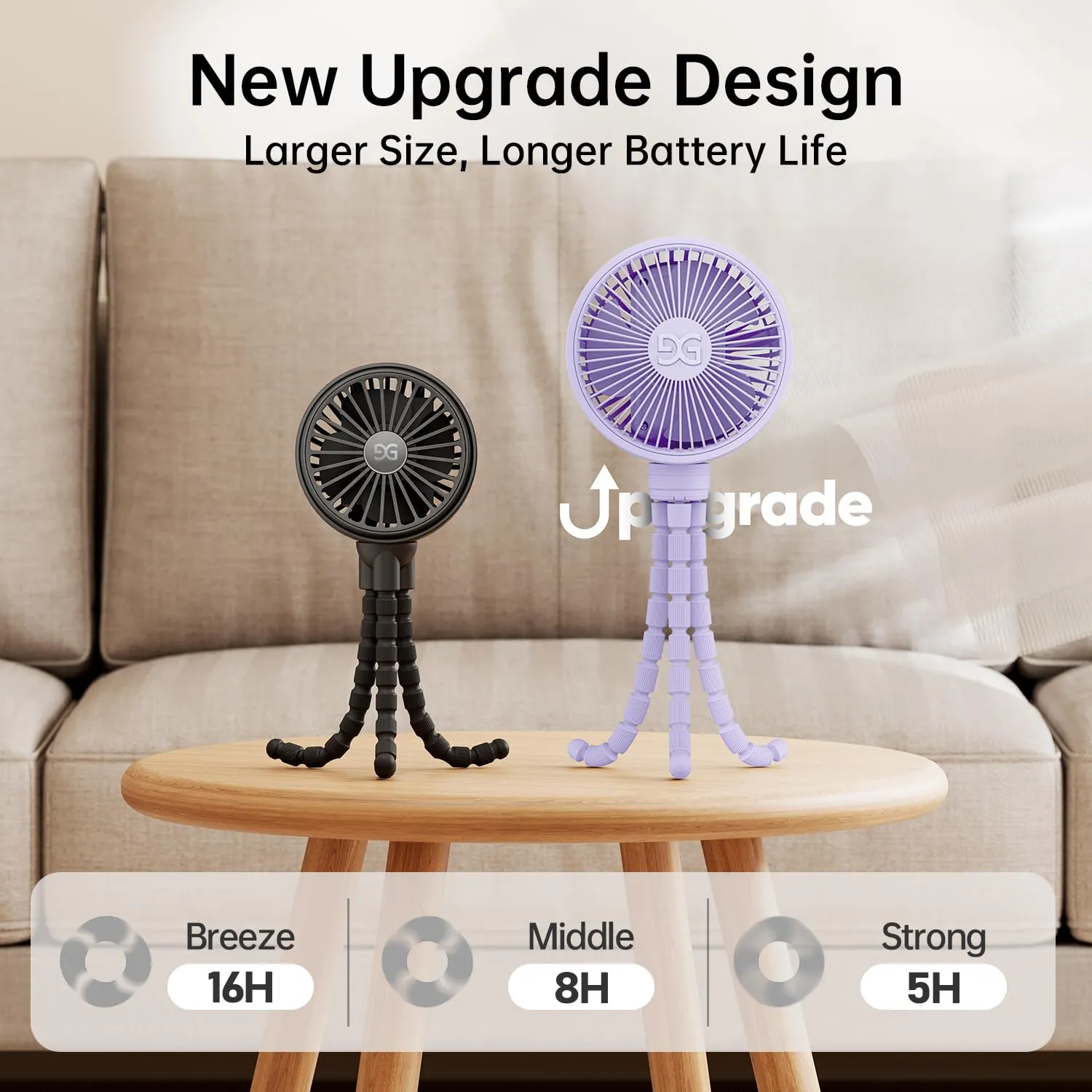 GUSGU Stroller Fan Clip on for Baby, Flexible Tripod & Rechargeable Battery, Small Personal Fan, Mini Portable Fan for Travel, Handheld, Car (Purple)