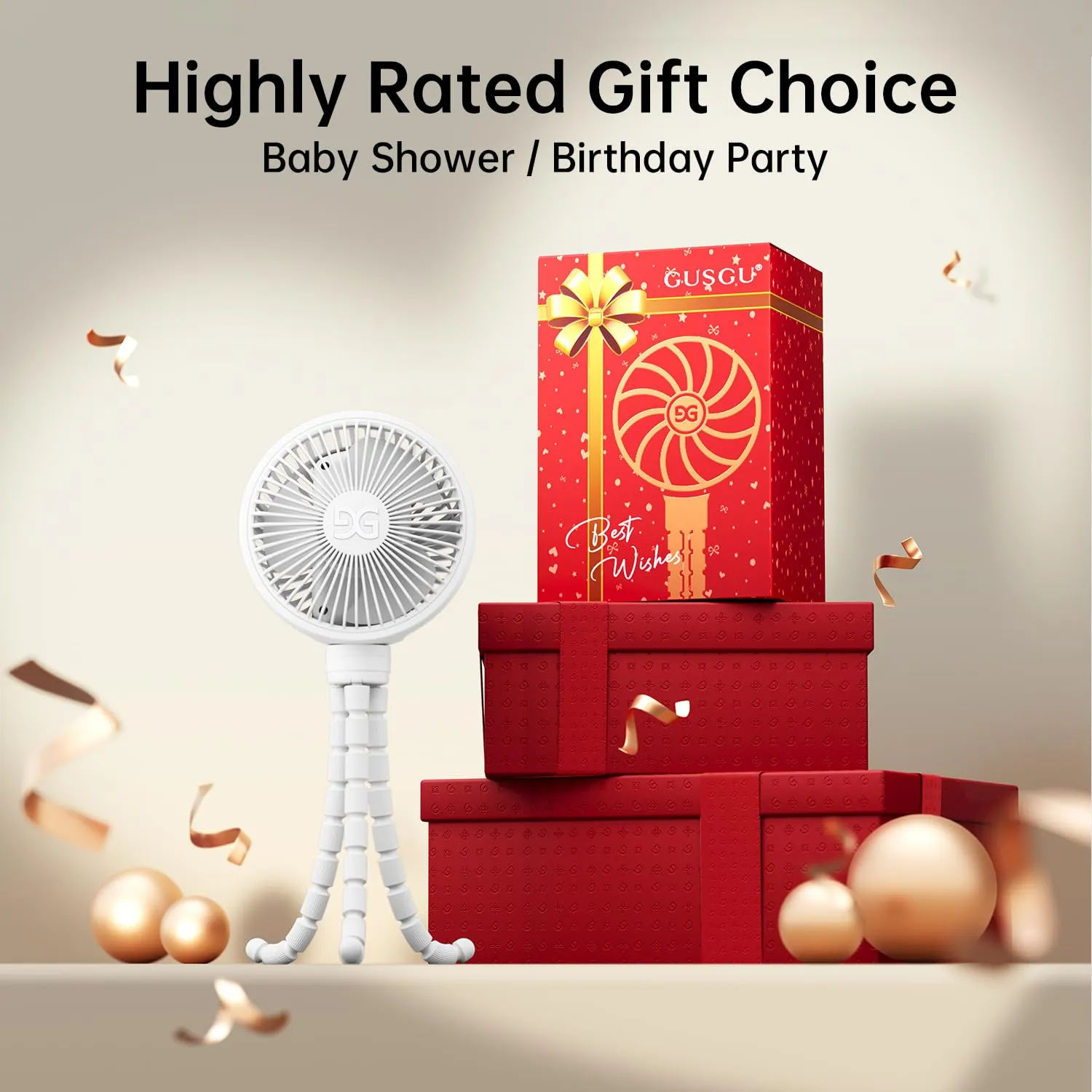 GUSGU Stroller Fan Clip on for Baby, Flexible Tripod & Rechargeable Battery, Small Personal Fan, Mini Portable Fan for Travel, Handheld, Car (White)