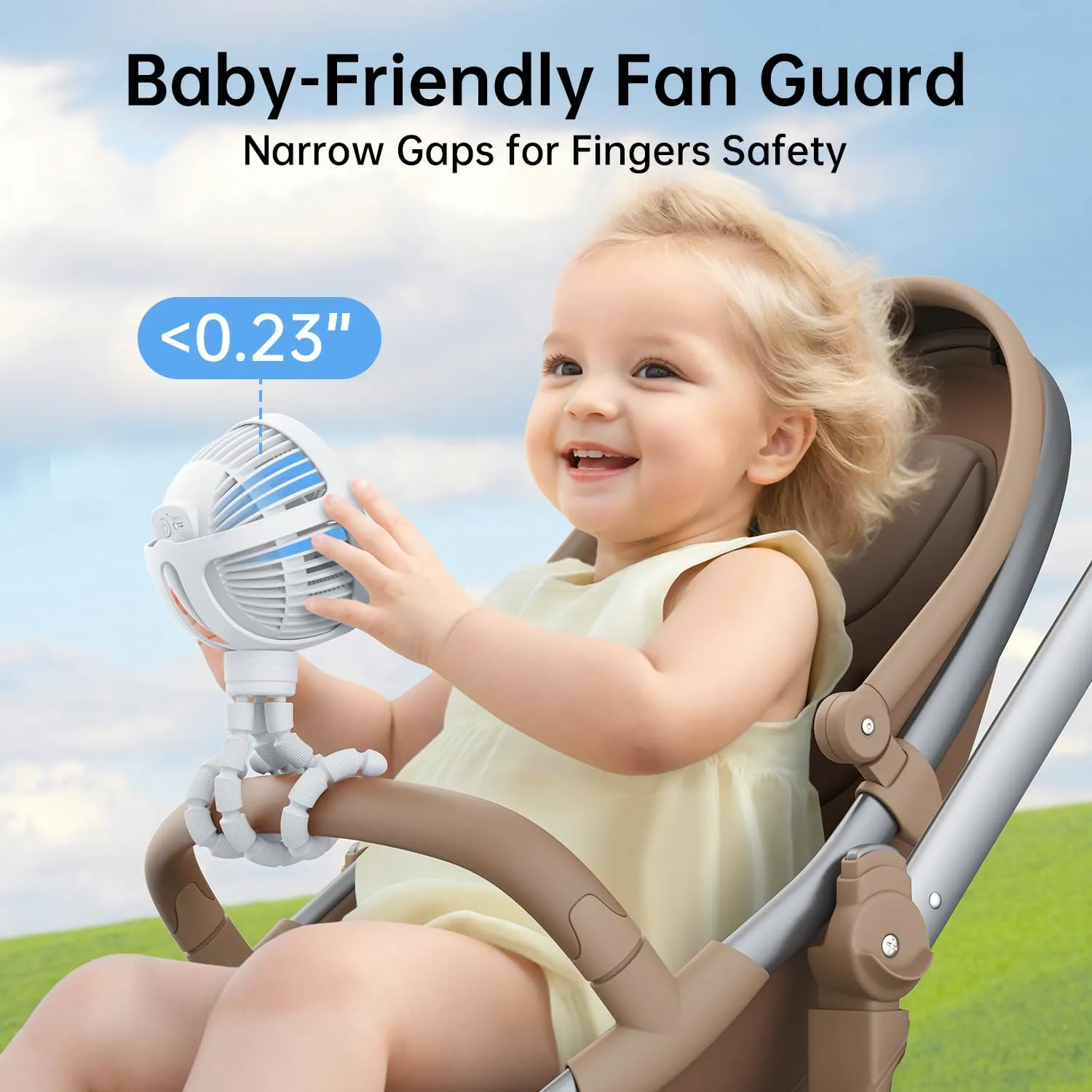 GUSGU Stroller Fan Clip on for Baby, Flexible Tripod & Rechargeable Battery, Small Personal Fan, Mini Portable Fan for Travel, Handheld, Car (White)
