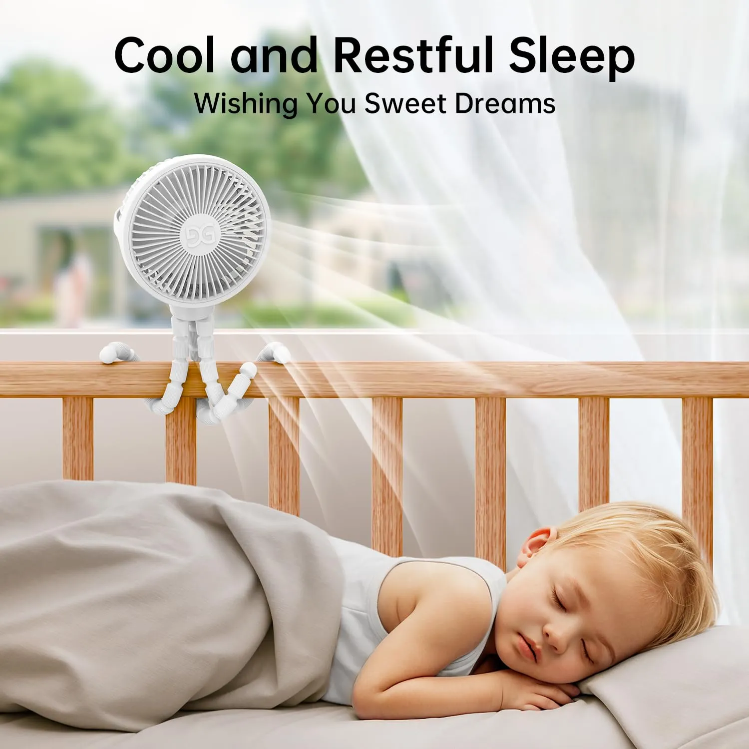 GUSGU Stroller Fan Clip on for Baby, Flexible Tripod & Rechargeable Battery, Small Personal Fan, Mini Portable Fan for Travel, Handheld, Car (White)