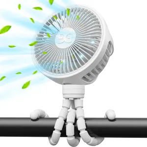GUSGU Stroller Fan Clip on for Baby, Flexible Tripod & Rechargeable Battery, Small Personal Fan, Mini Portable Fan for Travel, Handheld, Car (White) Octopus-shaped decorative fan