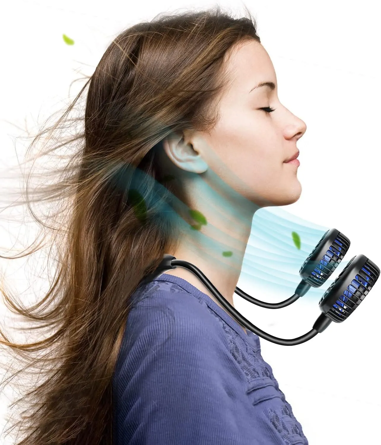 HandFan 10000mAh Neck Fan, 360 Rotation Hands Free Portable Fans for your Neck, 48h Lasting Rechargeable Battery Operated Wearable Necklace Personal Cool Fans for Travel/Disney/Sports/Cycling/Hiking