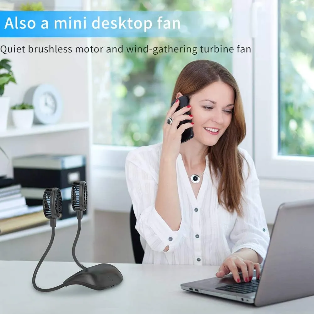 HandFan 10000mAh Portable Neck Fan Rechargeable, 48Hrs Long-Lasted Wearable Personal Fans, Hands Free Necklace Fans, Hanging Cooling Fan for Travel, Hiking, Fishing, Gifts for Women Men