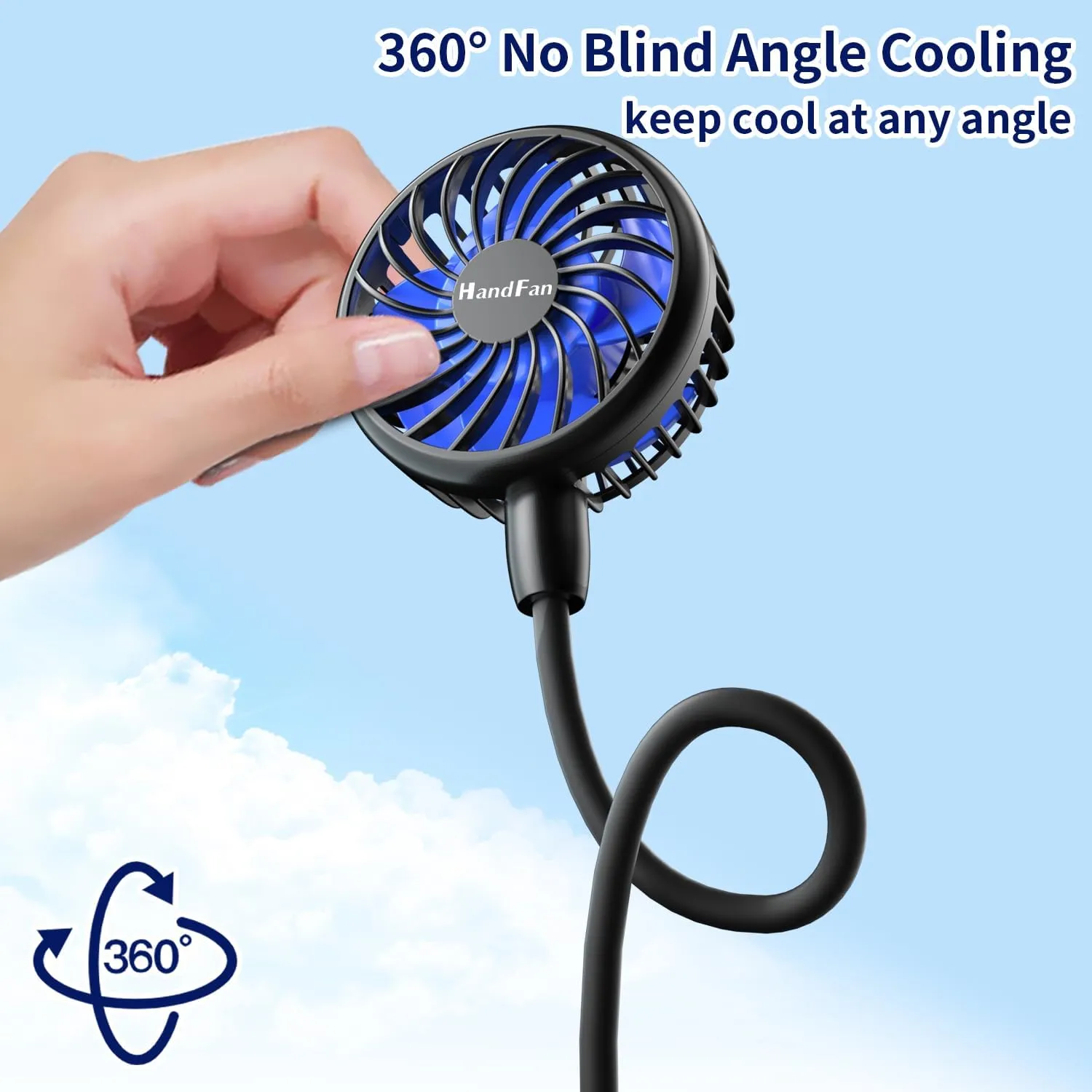 HandFan 10000mAh Portable Neck Fan Rechargeable, 48Hrs Long-Lasted Wearable Personal Fans, Hands Free Necklace Fans, Hanging Cooling Fan for Travel, Hiking, Fishing, Gifts for Women Men