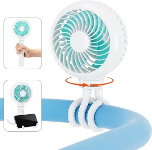HandFan 4000mAh Battery Operated Stroller Fan Flexible Tripod Clip on Fan with 4 Speeds and Rotatable Max 31Hrs Handheld Personal Fans for Crib Car Seat Bike Treadmill (White) Rear-mounted fan for childrens safety