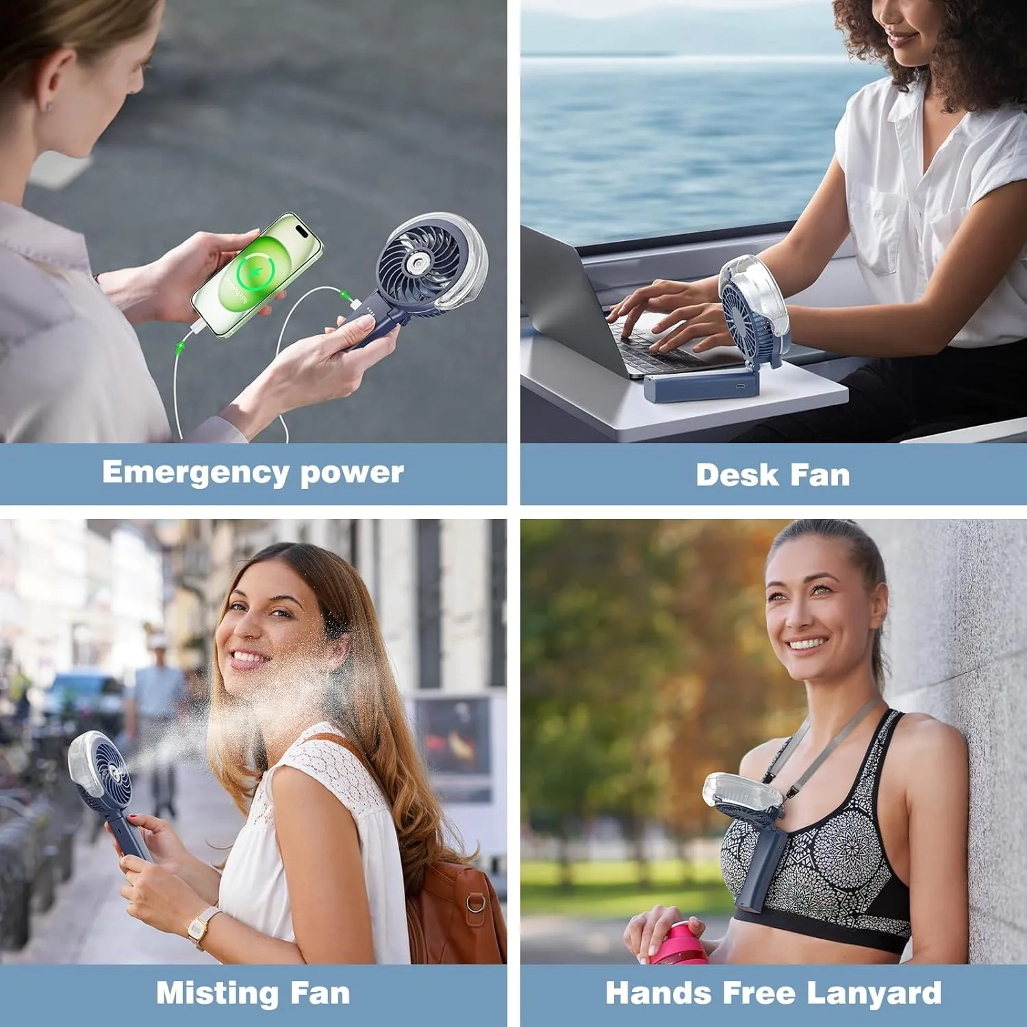 HandFan 4000mAh Upgraded Handheld Misting Fan, 50ml Water Tank, Rechargeable Personal Mister Fan Portable AC, Spray Water Mist Fans, Foldable Cooling Ice Fans for Beach Travel Outdoors(Royal Blue)