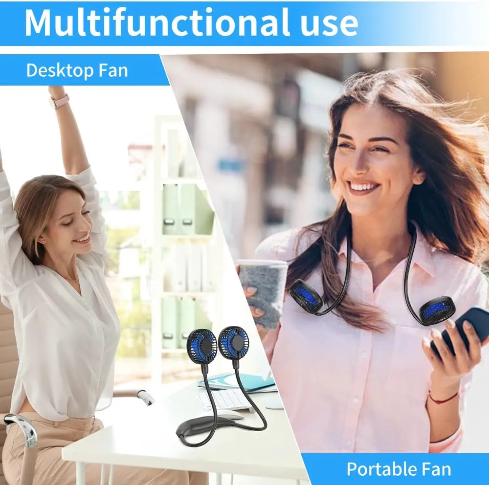 HandFan 5000mAh Portable Neck Fan, Necklace Fan Battery Operated Max 26hrs working, Wearable Fan Rechargeable 6 Speeds, Hands-Free Fan 360 Adjustable for Outdoor Activities Travel Office Home (Black)
