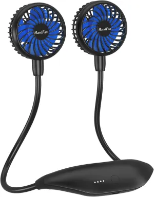 HandFan 5000mAh Portable Neck Fan, Necklace Fan Battery Operated Max 26hrs working, Wearable Fan Rechargeable 6 Speeds, Hands-Free Fan 360 Adjustable for Outdoor Activities Travel Office Home (Black) Neck fan for hands-free comfort