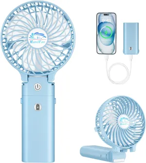 HandFan 5200mAh Handheld Fan Rechargeable, 20H Runtime Hand Fan, 3 Speeds Strong Airflow, Personal 180 Foldable Portable Fan for Travel/Summer/Concerts/Lash/Commute, Gifts for Women (Blue) Mini handheld fan for personal cooling
