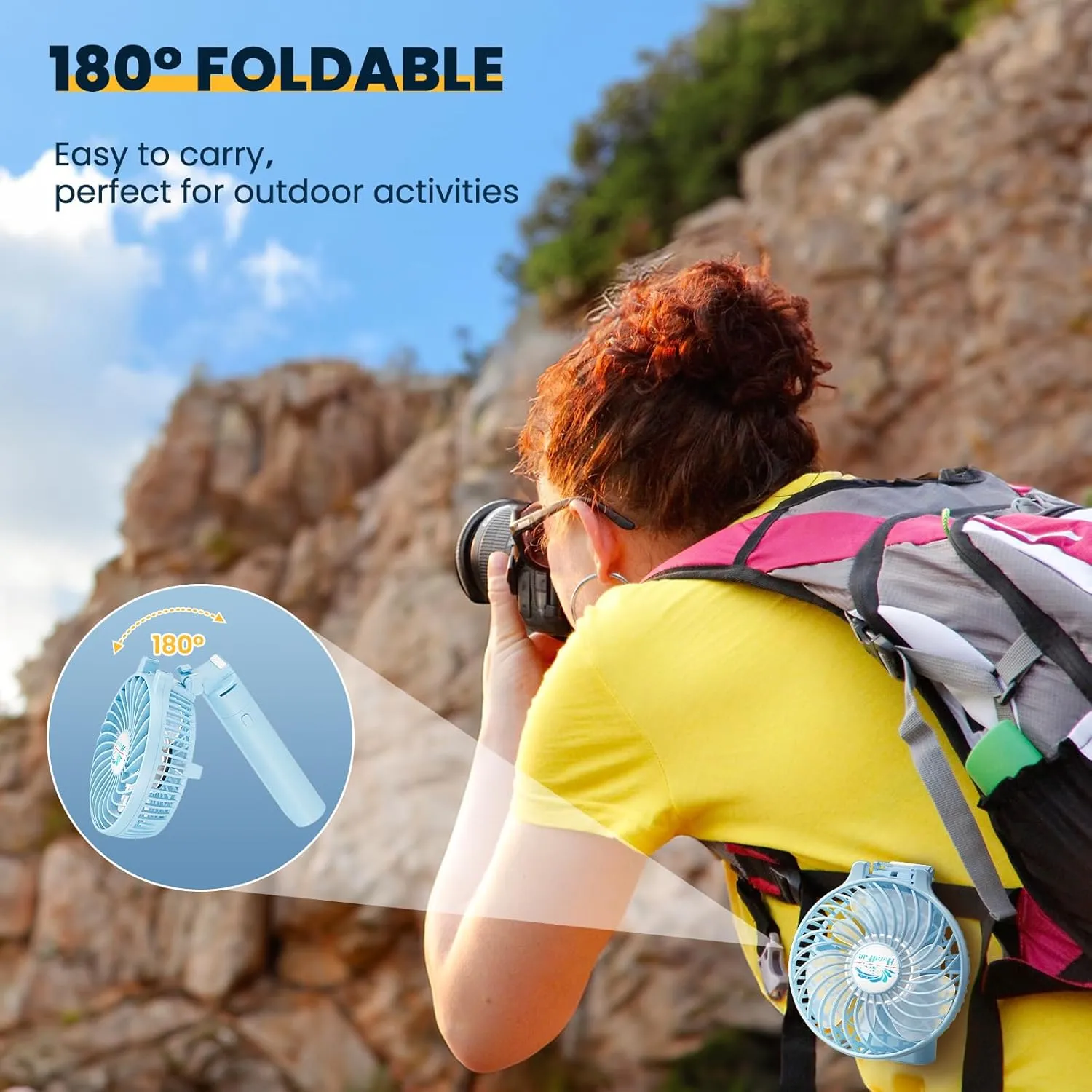 HandFan 5200mAh Handheld Fan Rechargeable, 20H Runtime Hand Fan, 3 Speeds Strong Airflow, Personal 180 Foldable Portable Fan for Travel/Summer/Concerts/Lash/Commute, Gifts for Women (Blue)
