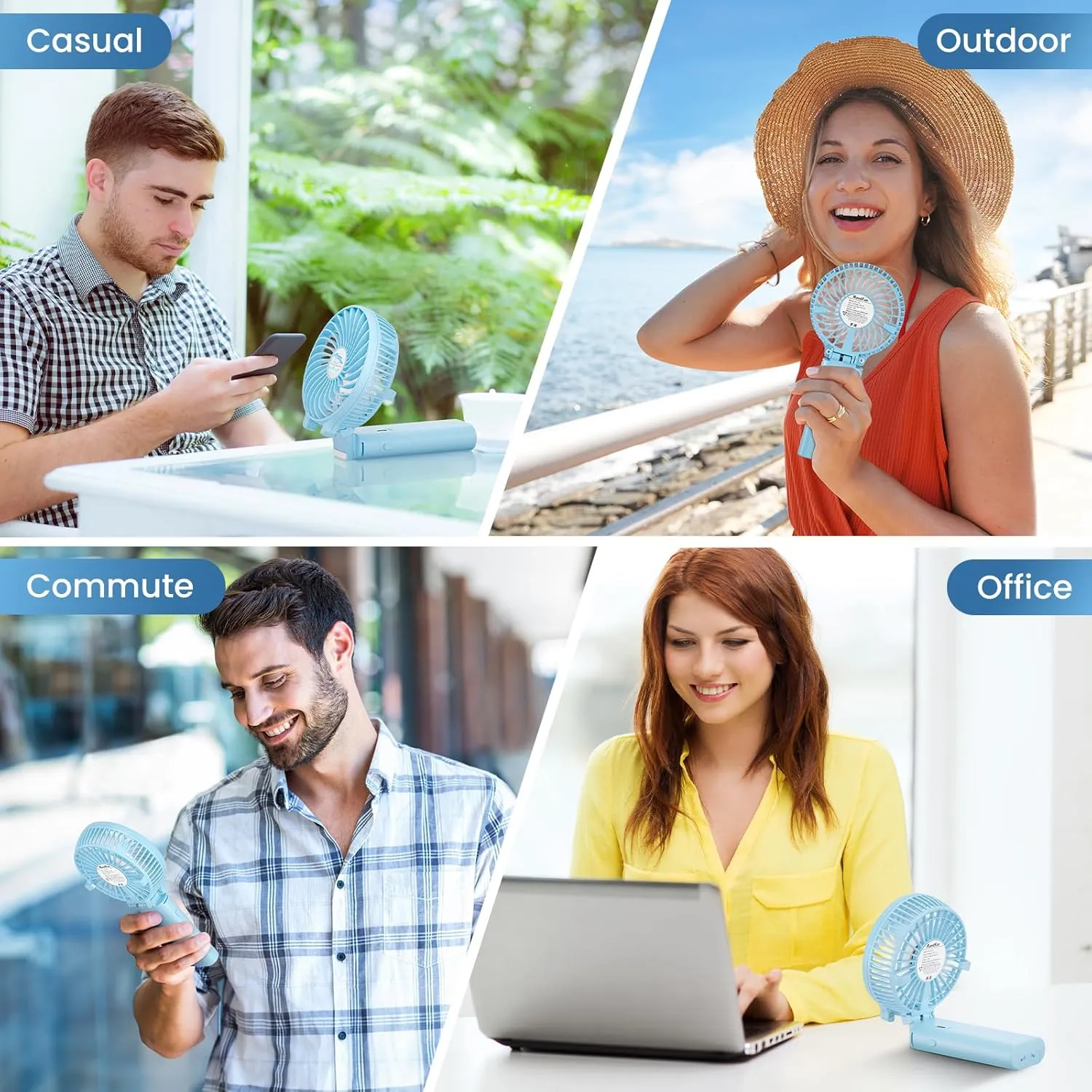 HandFan 5200mAh Handheld Fan Rechargeable, 20H Runtime Hand Fan, 3 Speeds Strong Airflow, Personal 180 Foldable Portable Fan for Travel/Summer/Concerts/Lash/Commute, Gifts for Women (Blue)