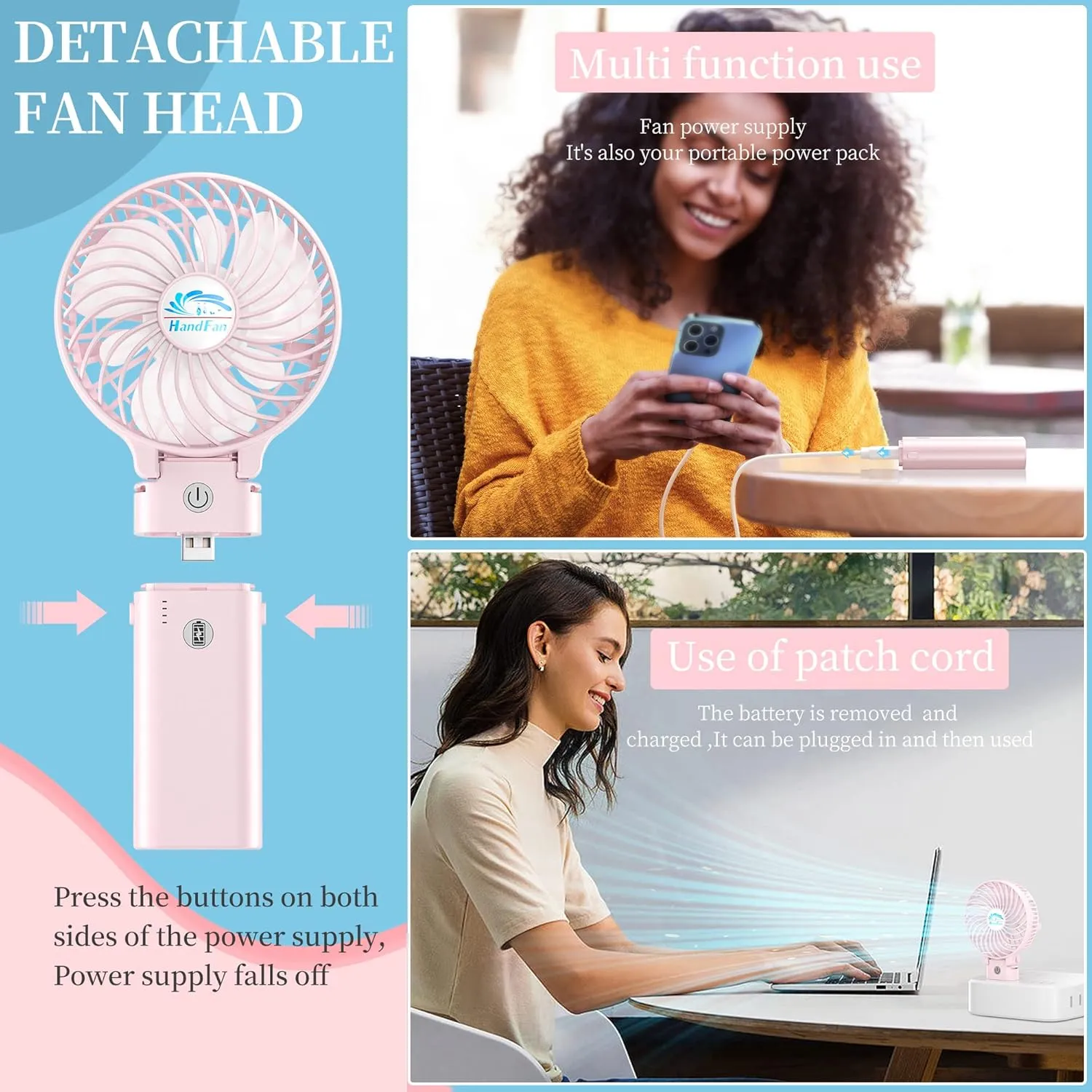 HandFan 5200mAh Handheld Fan Rechargeable, 20H Runtime Hand Fan, 3 Speeds Strong Airflow, Personal 180 Foldable Portable Fan for Travel/Summer/Concerts/Lash/Commute, Gifts for Women (Cherry Pink)